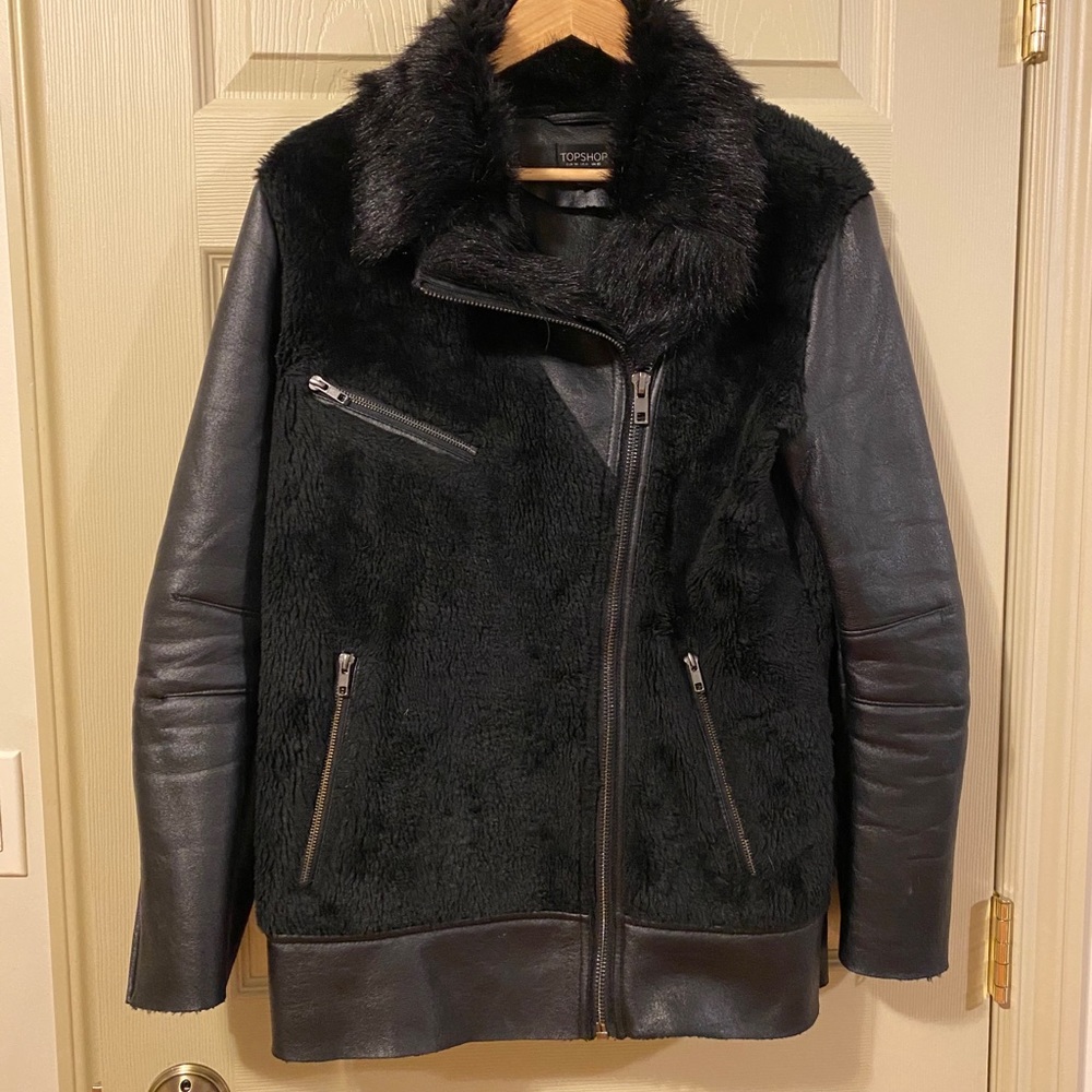 Top Shop Black Leather & Fur Jacket